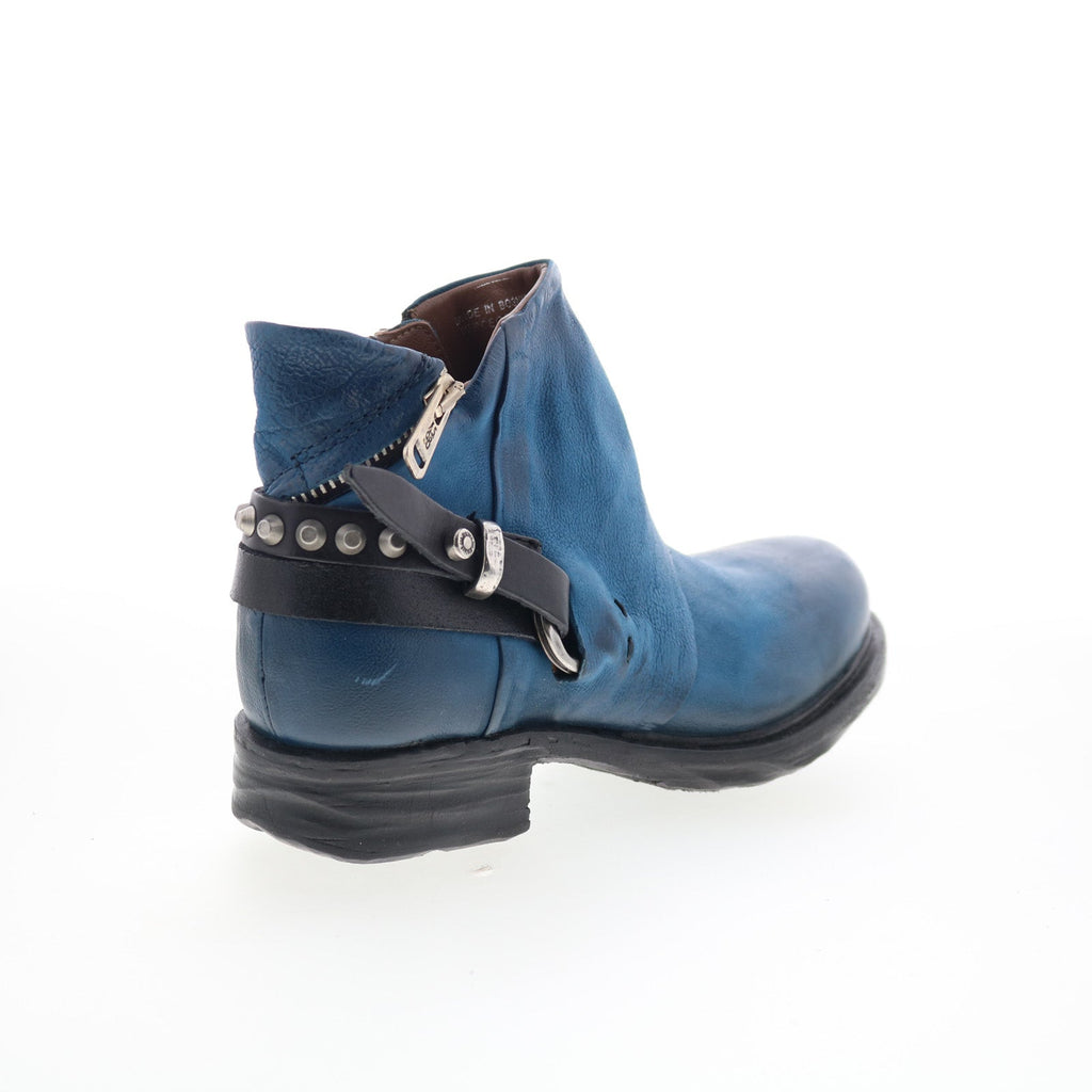 Steve Womens Blue Leather Zipper Ankle & Booties Boots