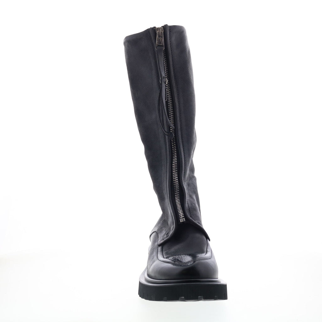 Tayton Womens Black Leather Zipper Knee High Boots