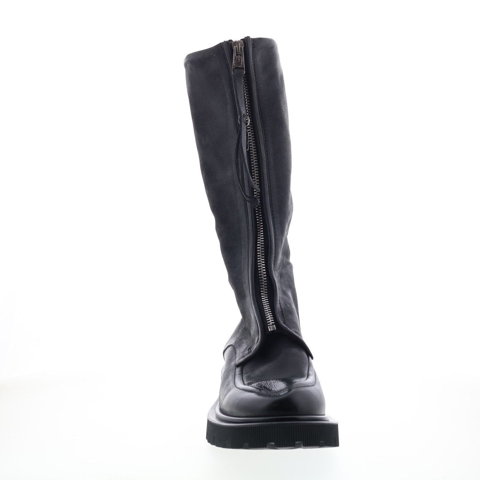 Tayton Womens Black Leather Zipper Knee High Boots
