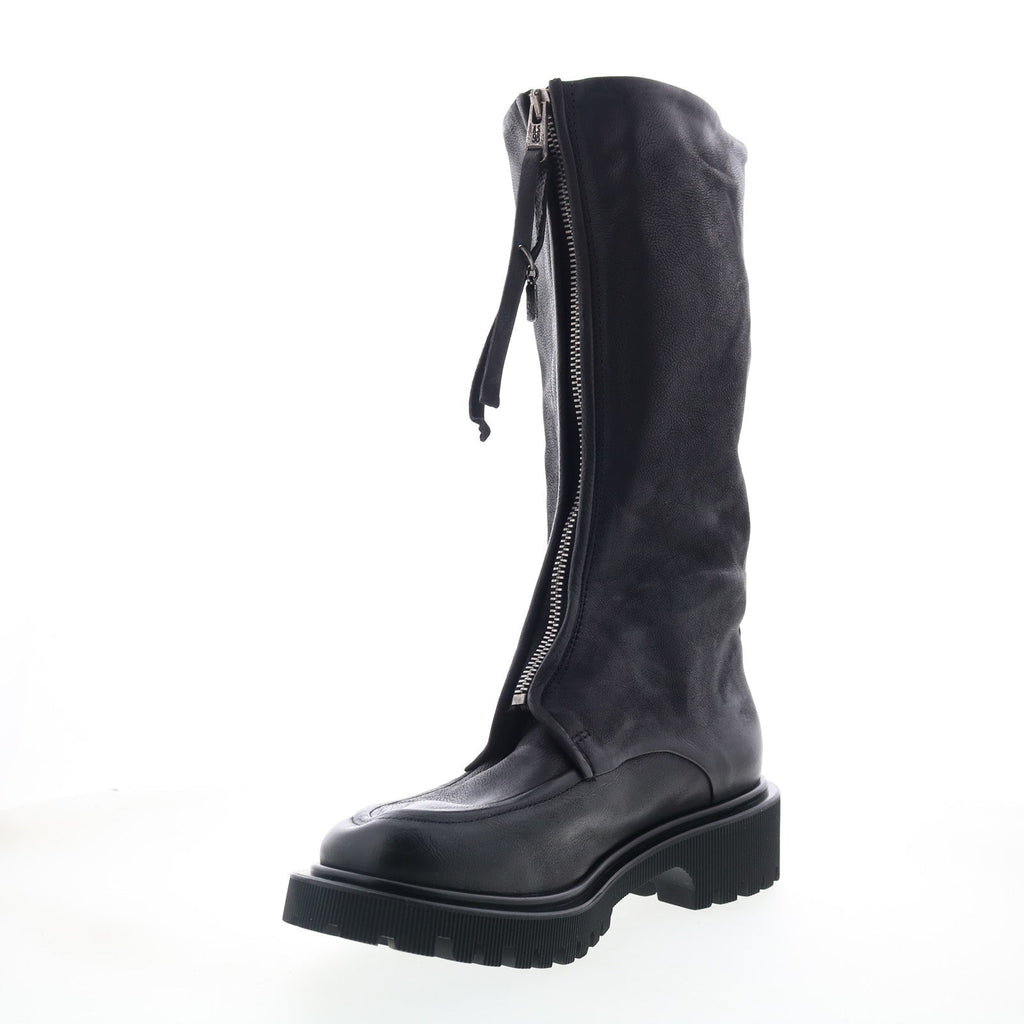 Tayton Womens Black Leather Zipper Knee High Boots