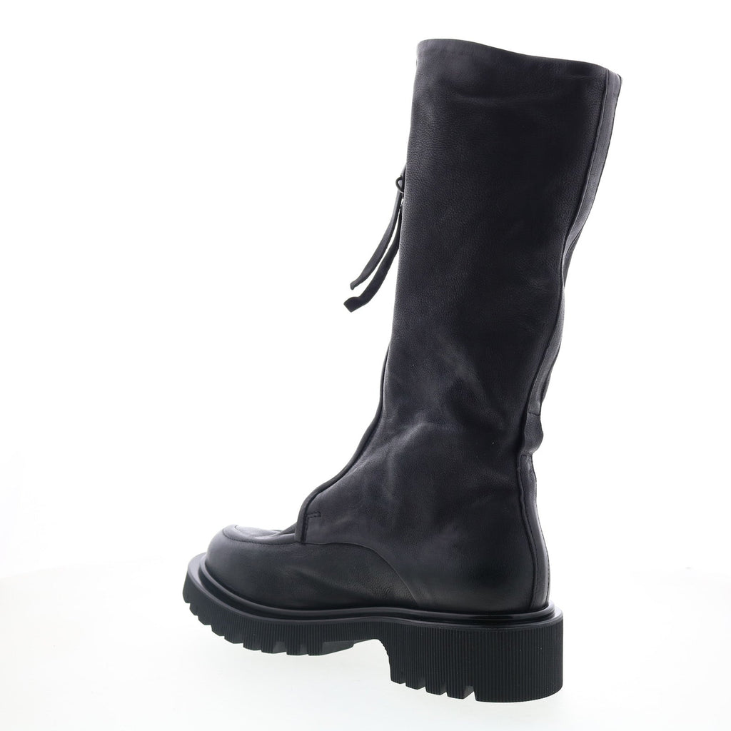 Tayton Womens Black Leather Zipper Knee High Boots