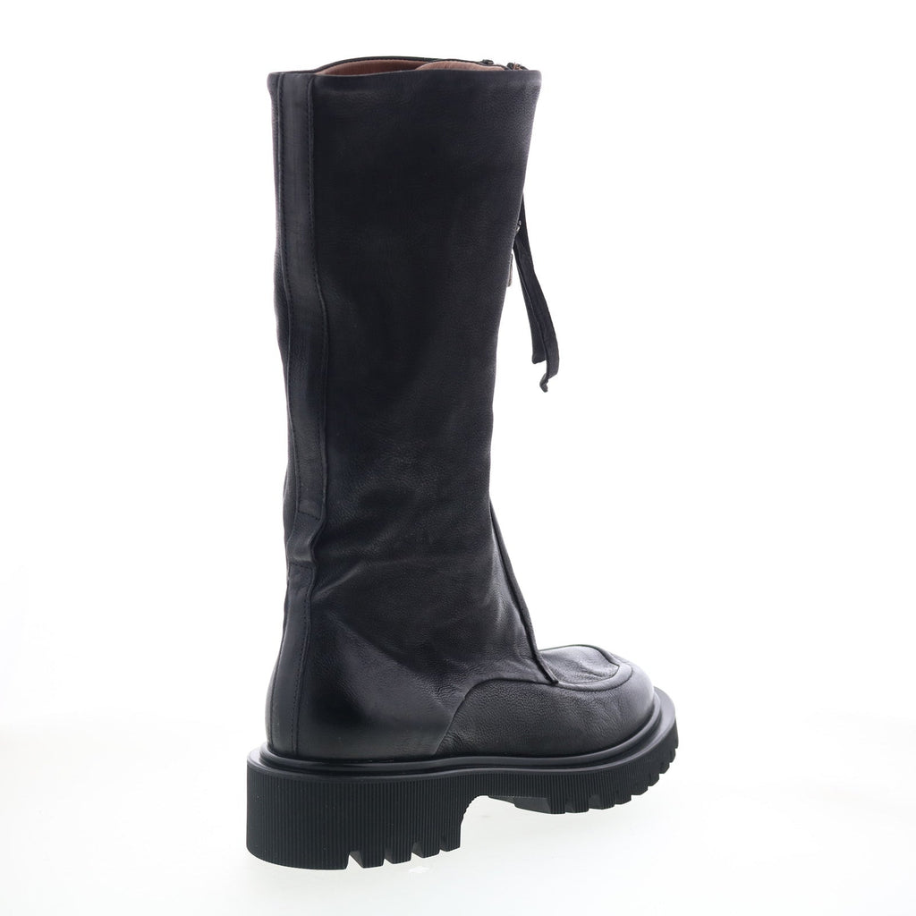 Tayton Womens Black Leather Zipper Knee High Boots