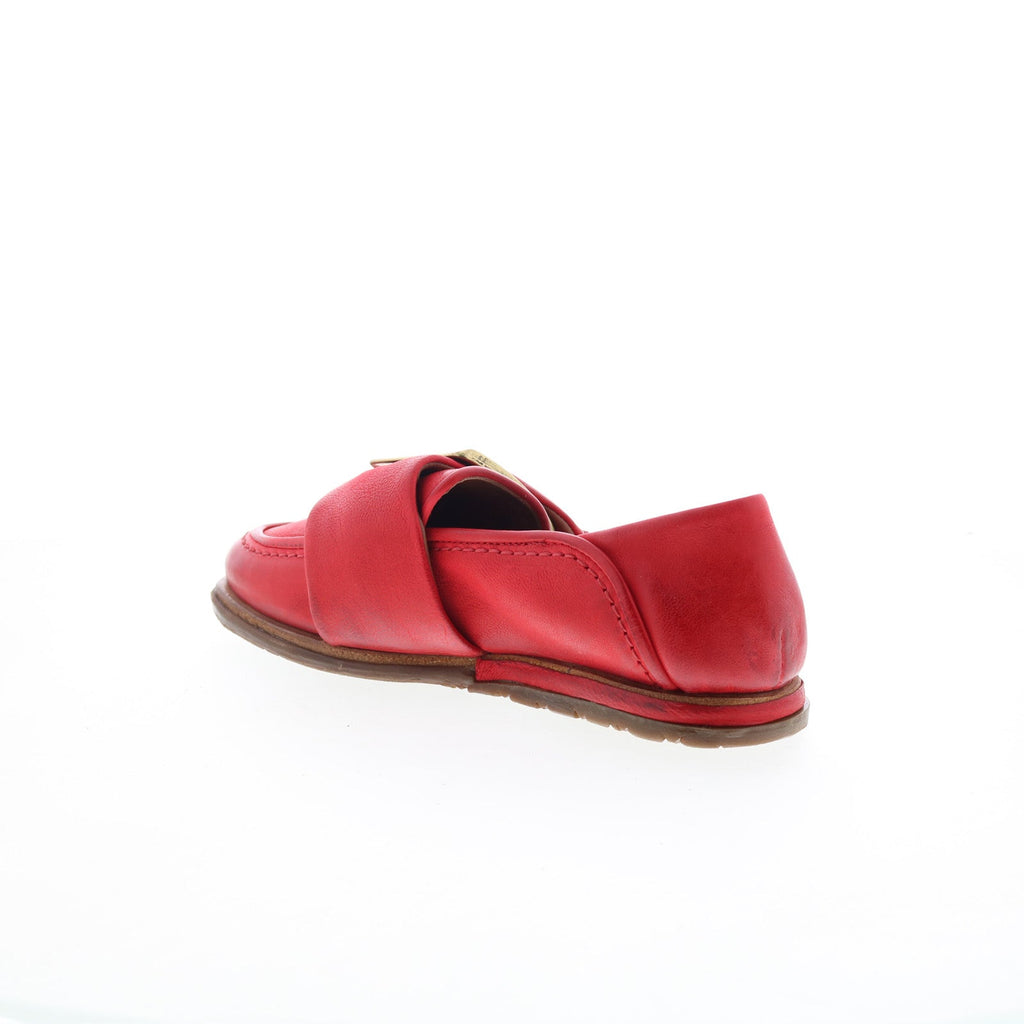 Thaine Womens Red Leather Hook & Loop Loafer Flats Shoes