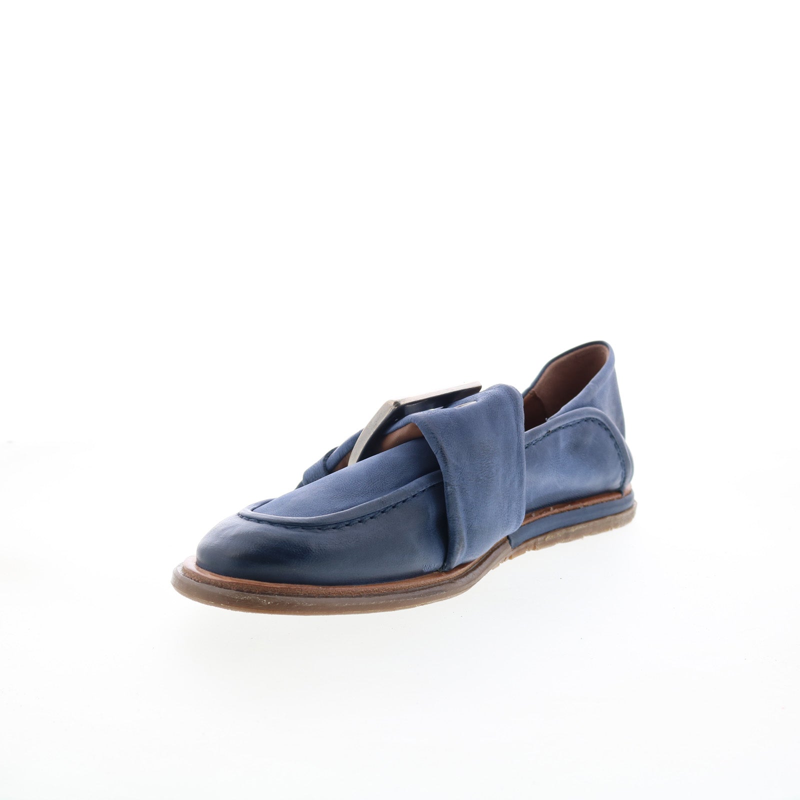 Thaine Womens Blue Leather Hook & Loop Loafer Flats Shoes