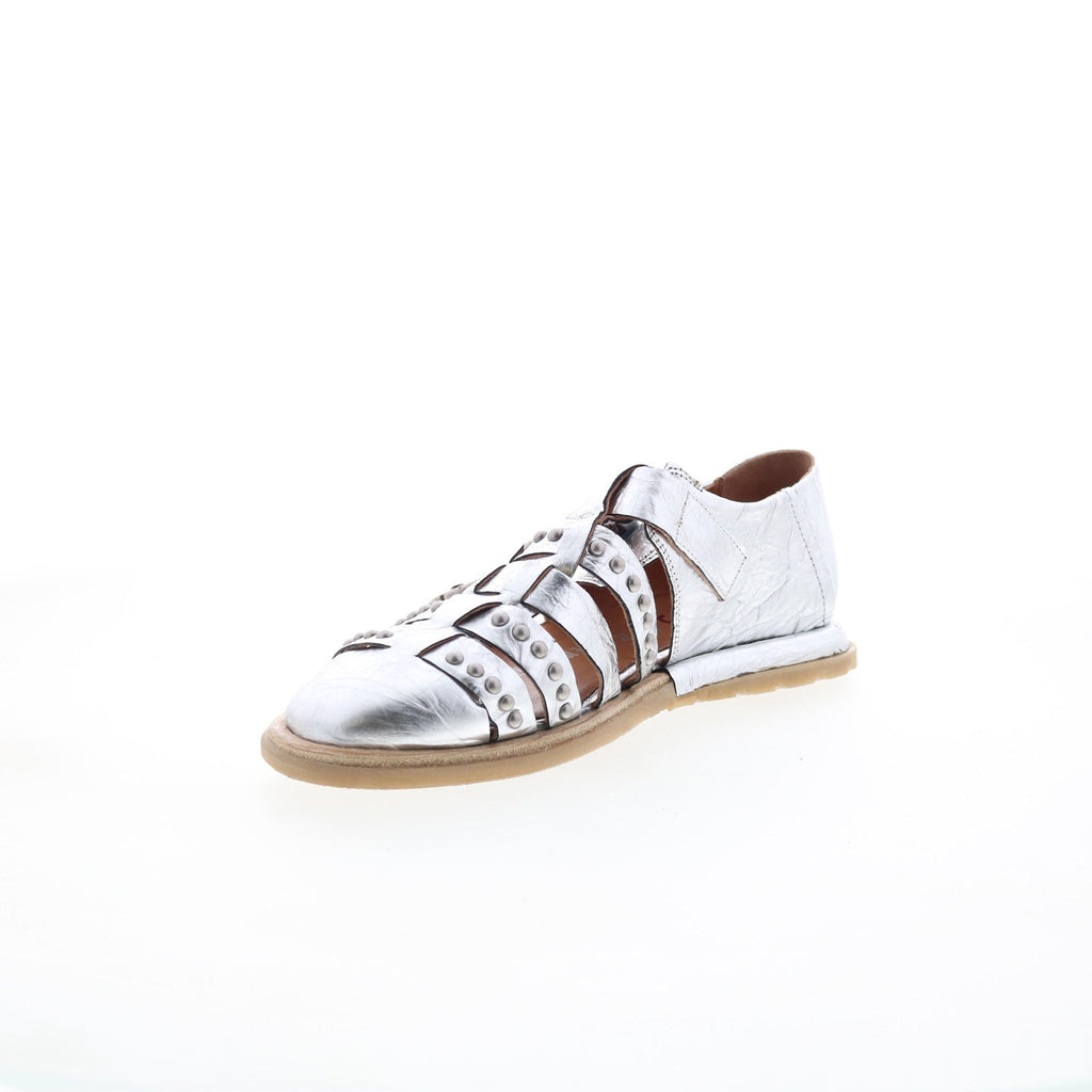 Thorpe Womens Silver Leather Hook & Loop Loafer Flats Shoes