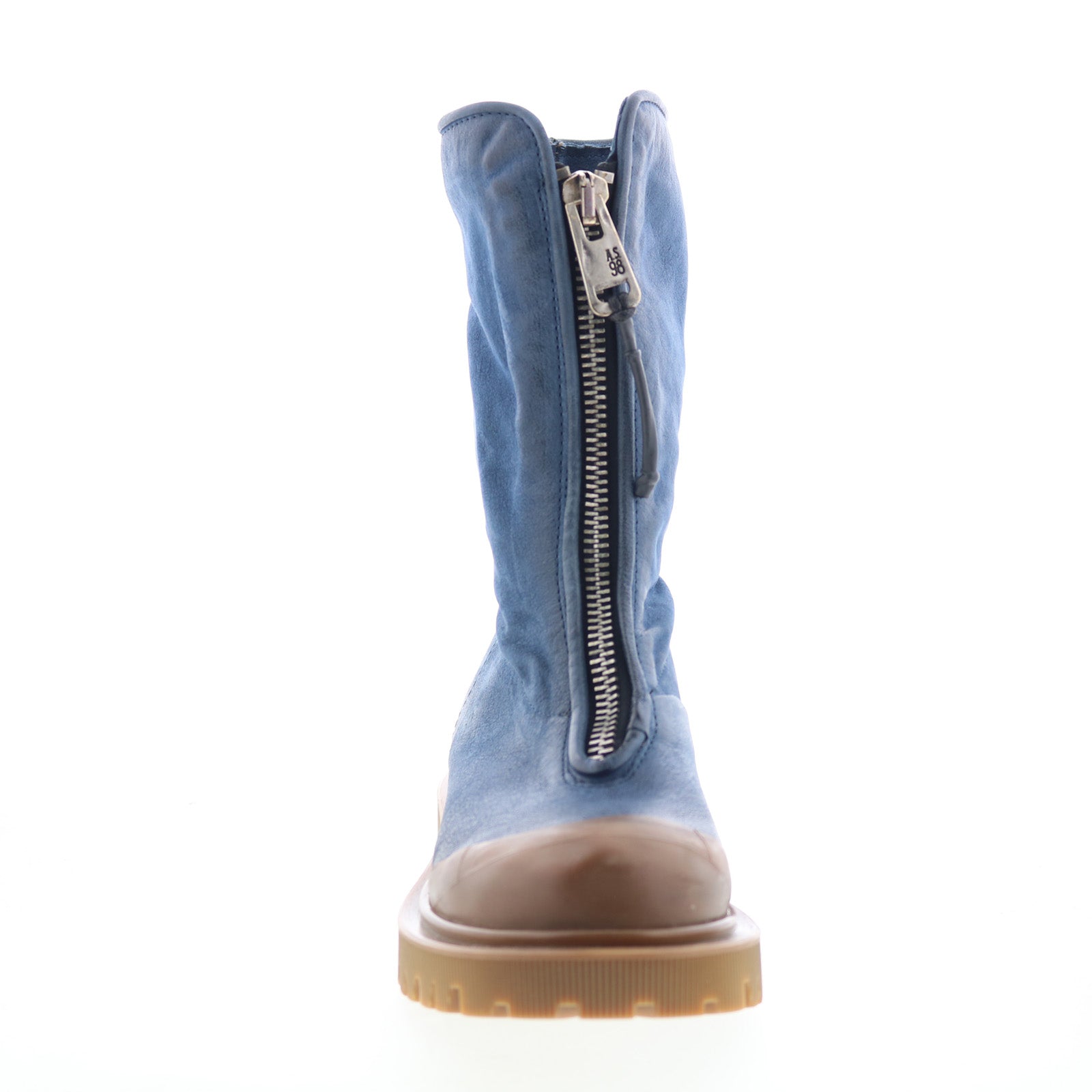 Tobie Womens Blue Leather Zipper Casual Dress Boots