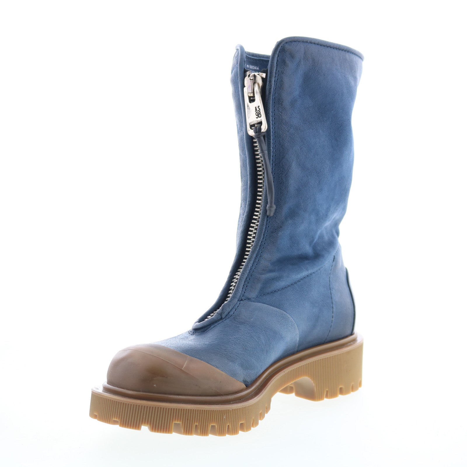 Tobie Womens Blue Leather Zipper Casual Dress Boots