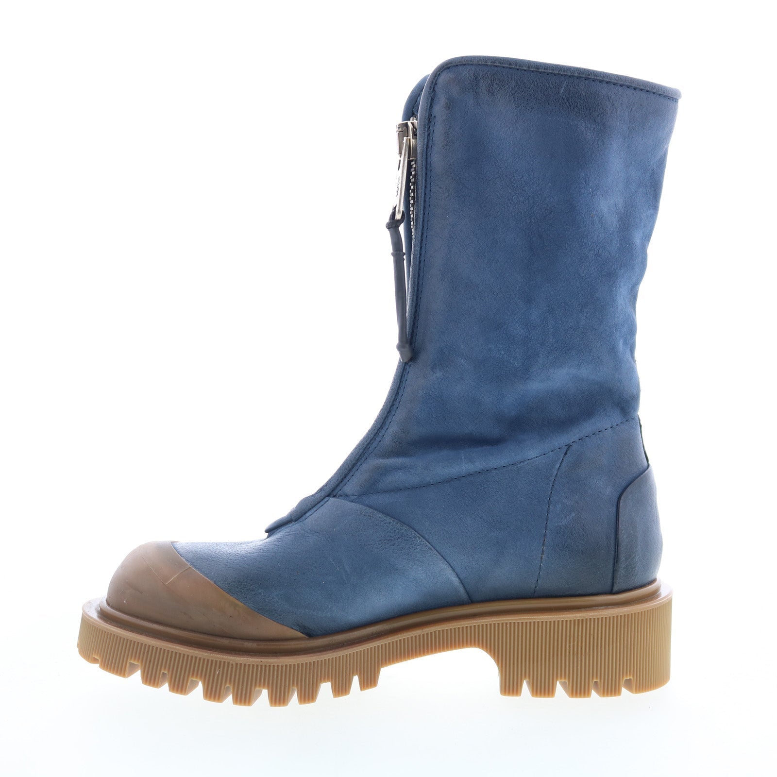Tobie Womens Blue Leather Zipper Casual Dress Boots
