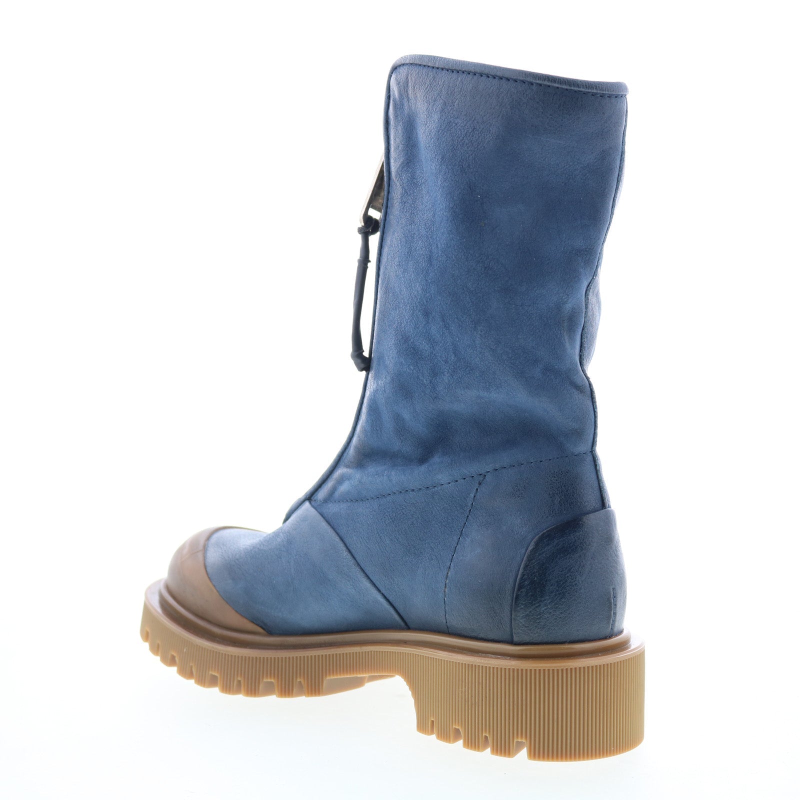 Tobie Womens Blue Leather Zipper Casual Dress Boots