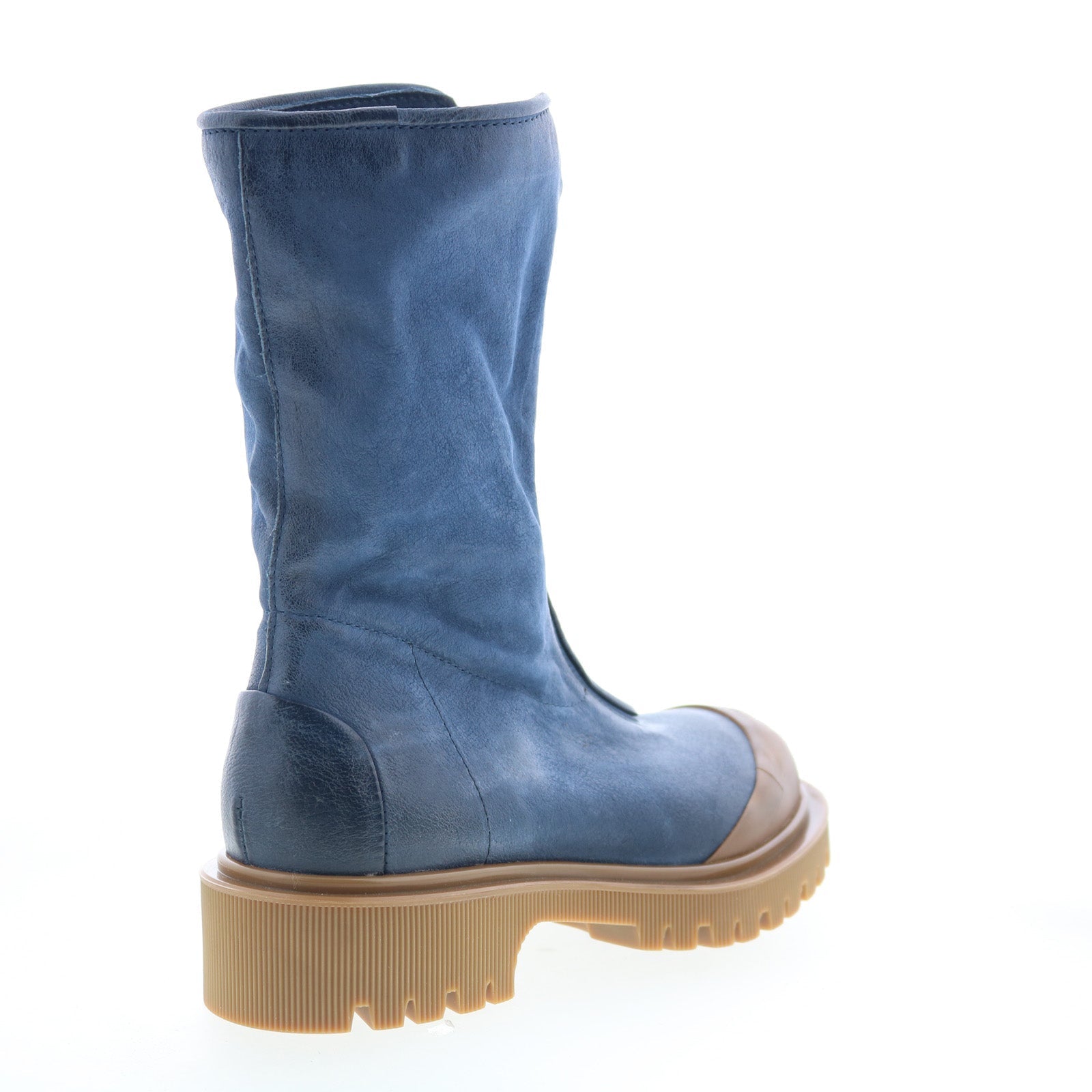 Tobie Womens Blue Leather Zipper Casual Dress Boots