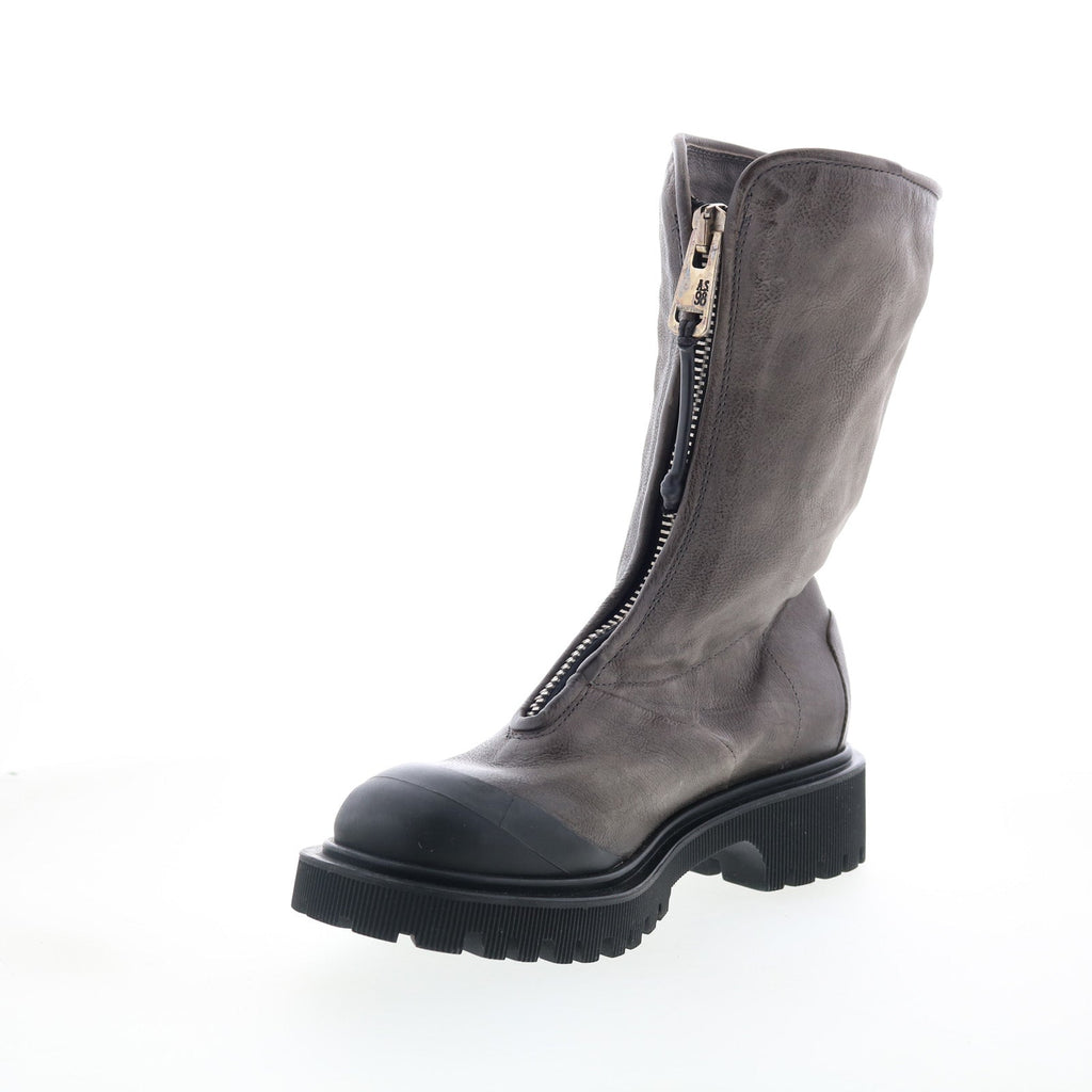 Tobie Womens Gray Leather Zipper Casual Dress Boots