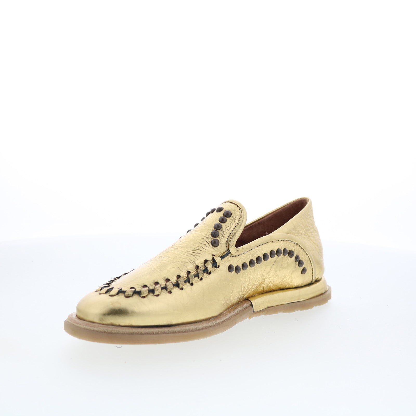 Tonie Womens Gold Leather Slip On Loafer Flats Shoes