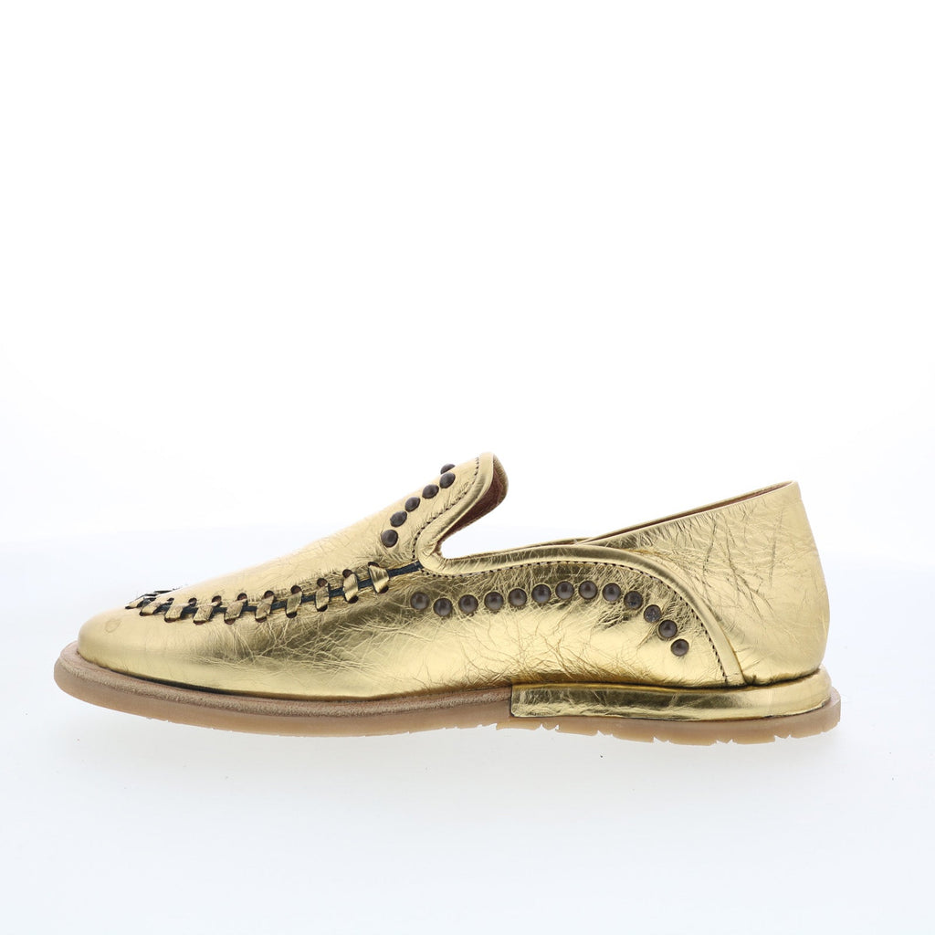 Tonie Womens Gold Leather Slip On Loafer Flats Shoes