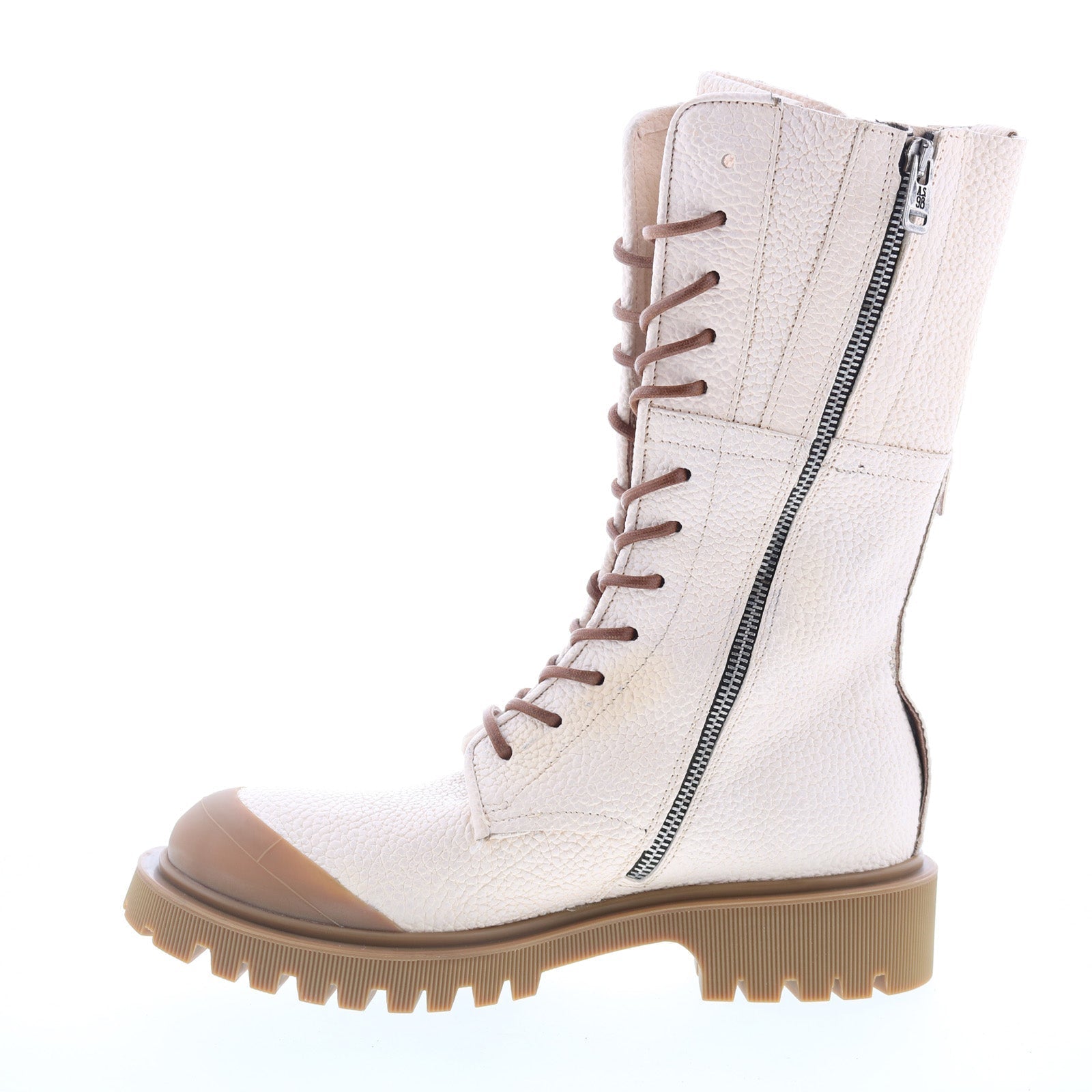 Trevy Womens Beige Leather Zipper Casual Dress Boots