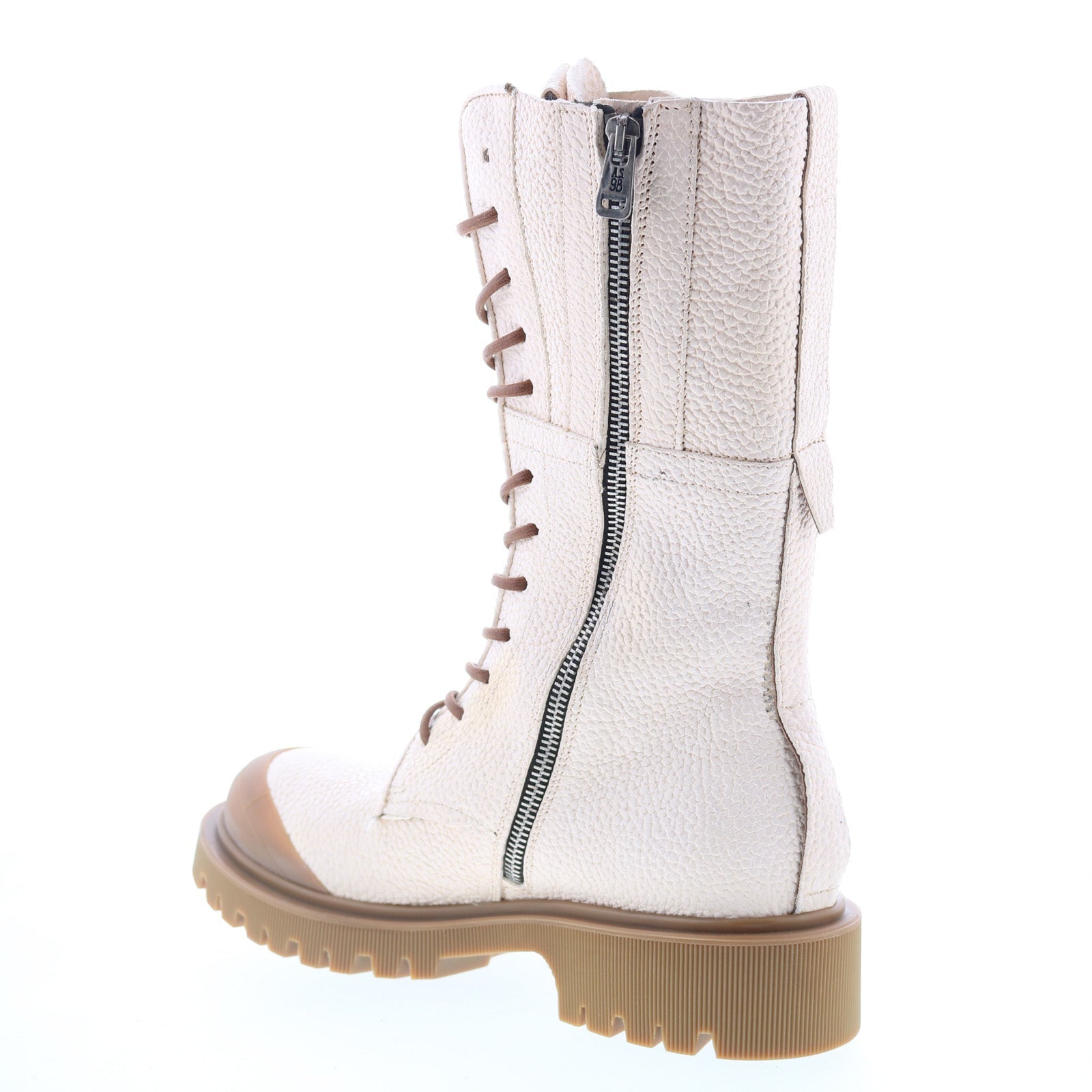 Trevy Womens Beige Leather Zipper Casual Dress Boots