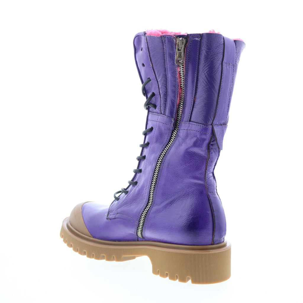 Trey Fur Womens Purple Leather Zipper Casual Dress Boots