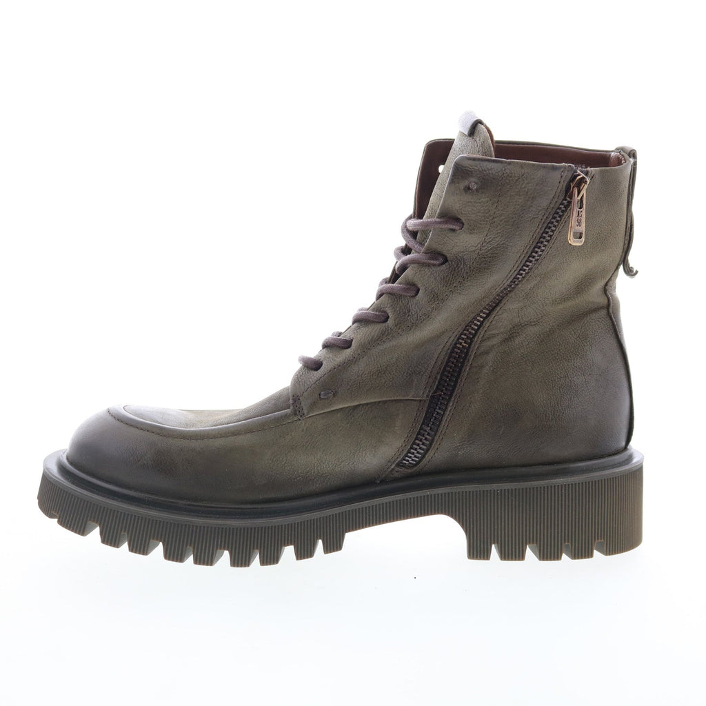 Truett Womens Green Leather Lace Up Casual Dress Boots