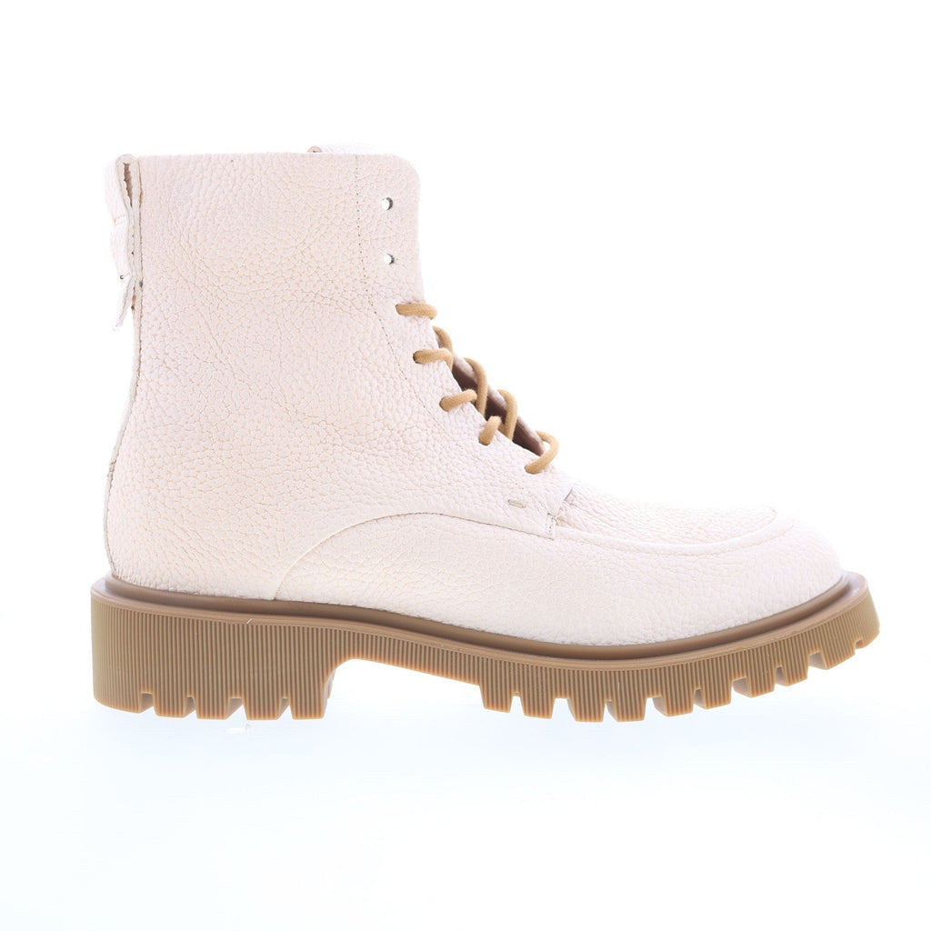 Truett Womens White Leather Lace Up Casual Dress Boots