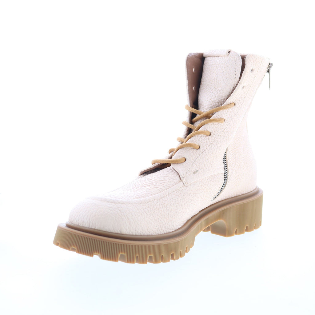 Truett Womens White Leather Lace Up Casual Dress Boots