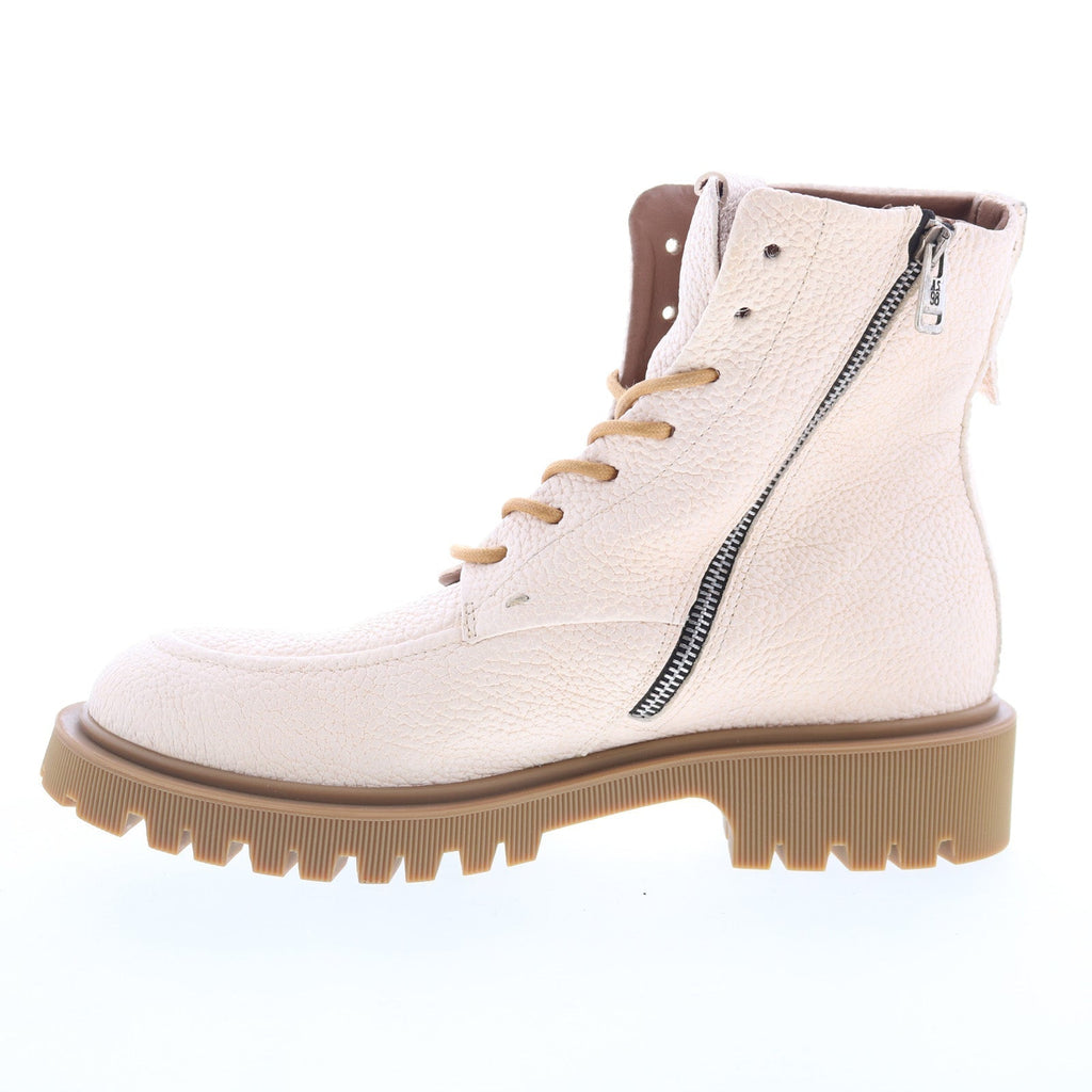 Truett Womens White Leather Lace Up Casual Dress Boots