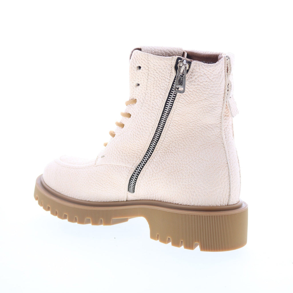 Truett Womens White Leather Lace Up Casual Dress Boots