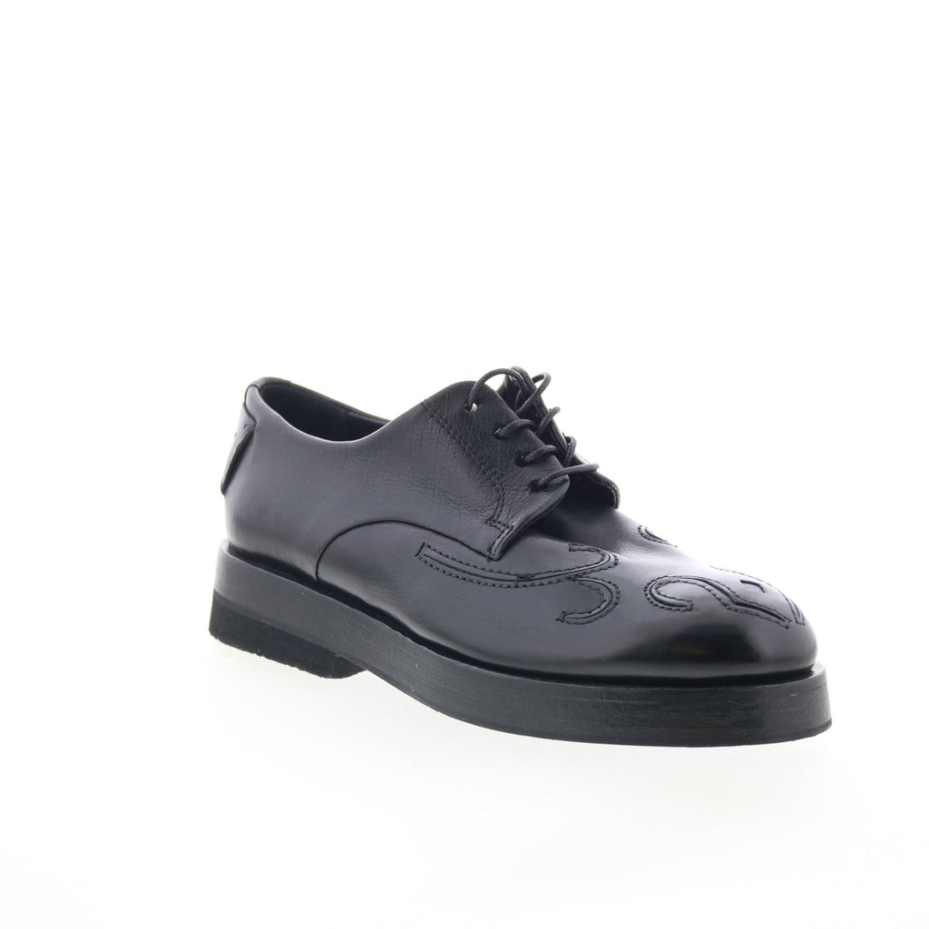 Tylor Womens Black Leather Lace Up Oxford Flats Shoes