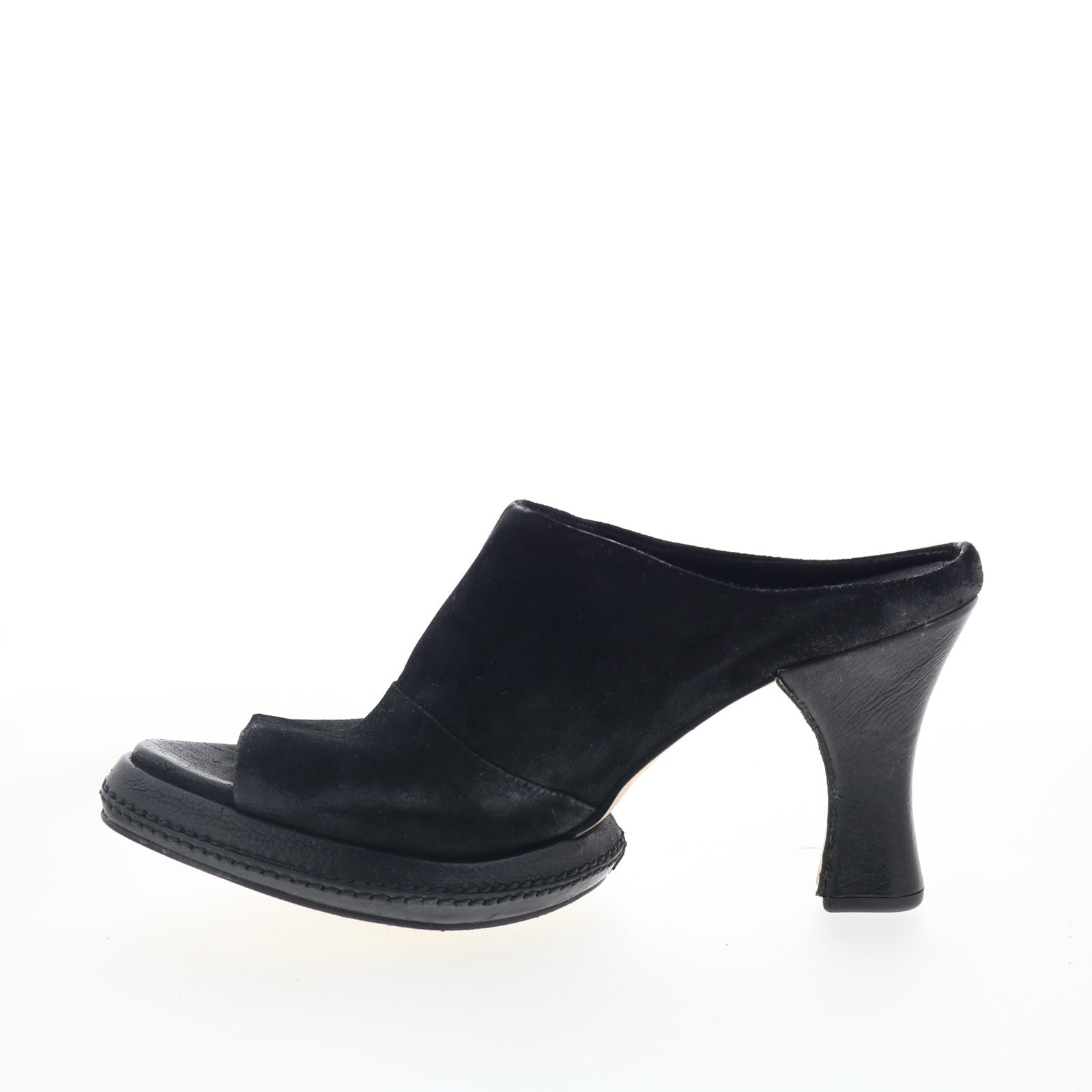 Vannie Womens Black Suede Slip On Heeled Sandals Shoes