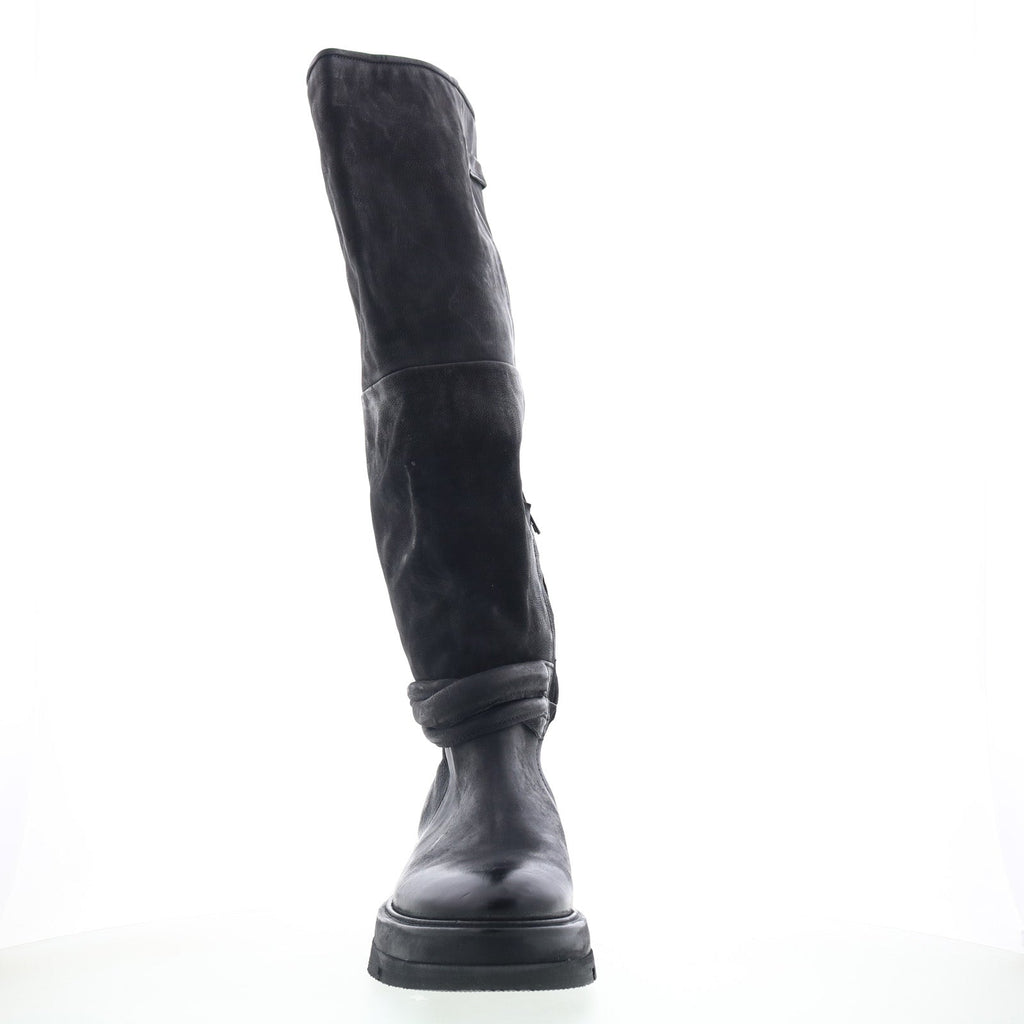 Vick Womens Black Leather Zipper Knee High Boots