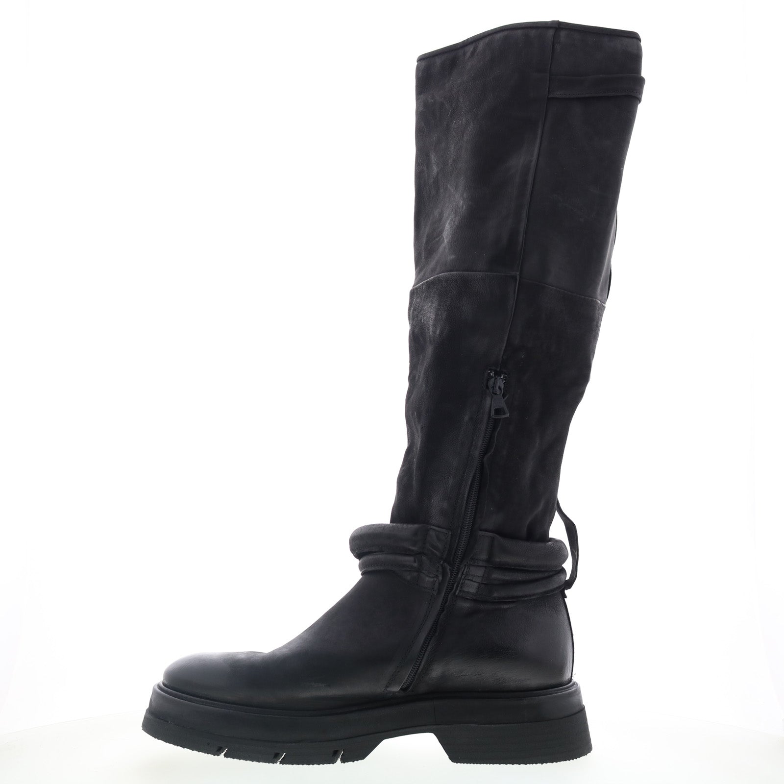 Vick Womens Black Leather Zipper Knee High Boots
