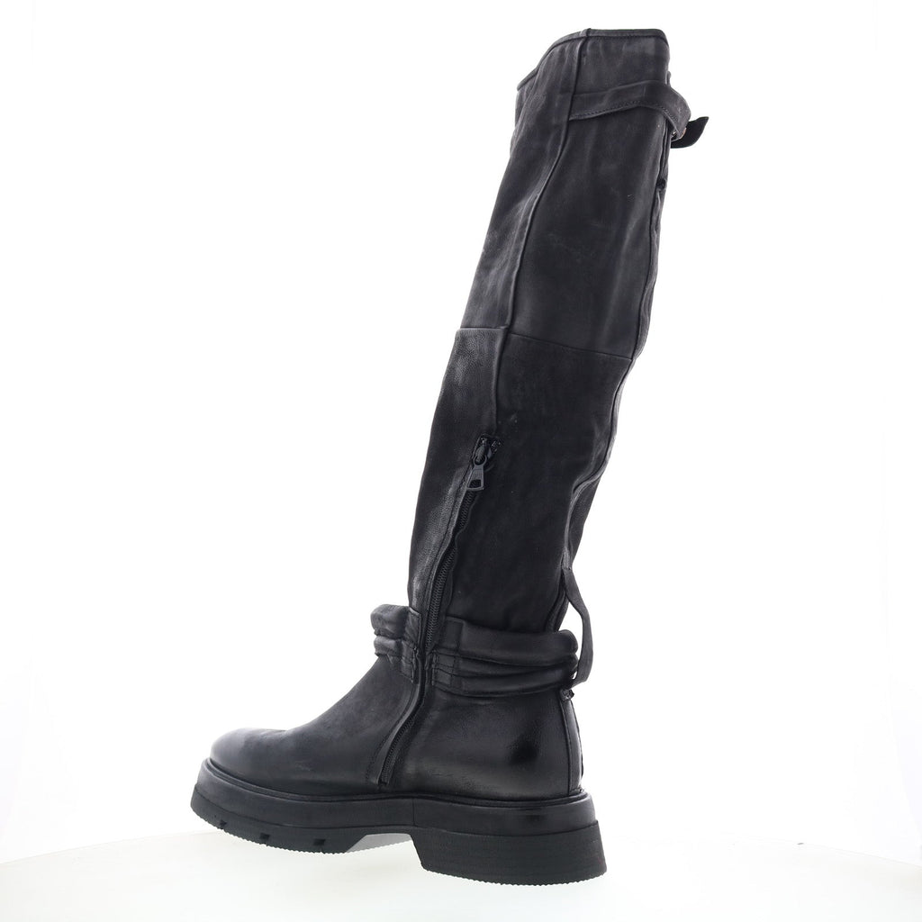 Vick Womens Black Leather Zipper Knee High Boots