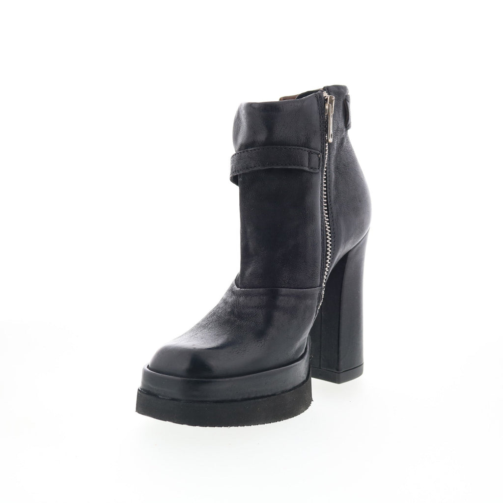 Vinal Womens Black Leather Zipper Ankle & Booties Boots