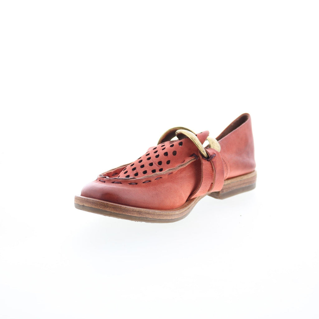 Zander Womens Red Leather Slip On Loafer Flats Shoes